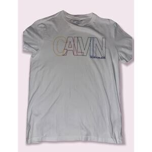 Calvin Klein White Graphic Tee Sz Small EUC